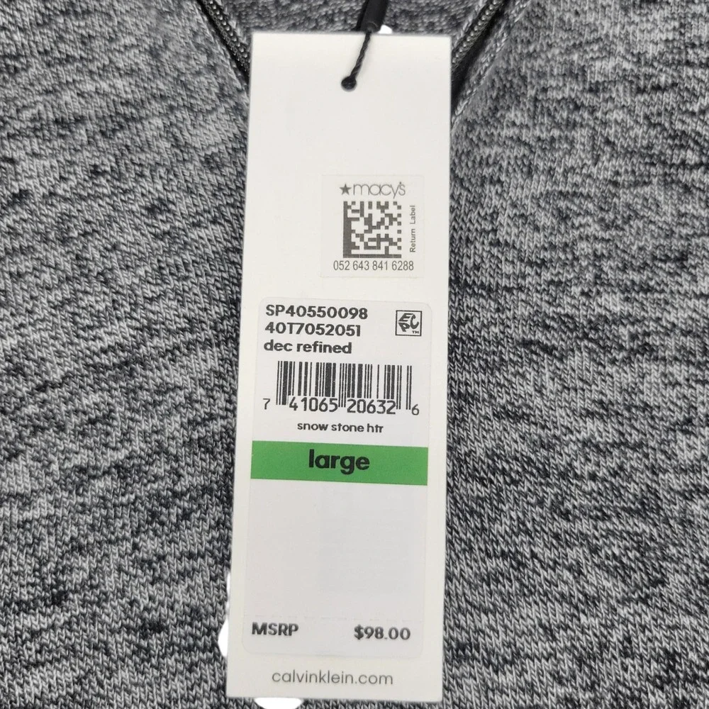 Calvin Klein Men's 1/4‎ Zip Pullover NWT  Grey Cotton Blend Sweater Sz Lg  A370
